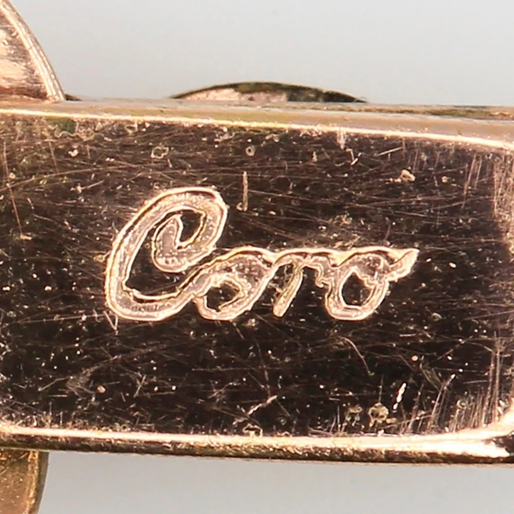 Vintage Coro Rose Gold Tone Floral Bow Brooch Bracelet Demi Parure Set 1940s